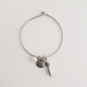 Sterling Silver Nautical Beach Charm Bracelet lighthouse Sand Dollar White Pearl
